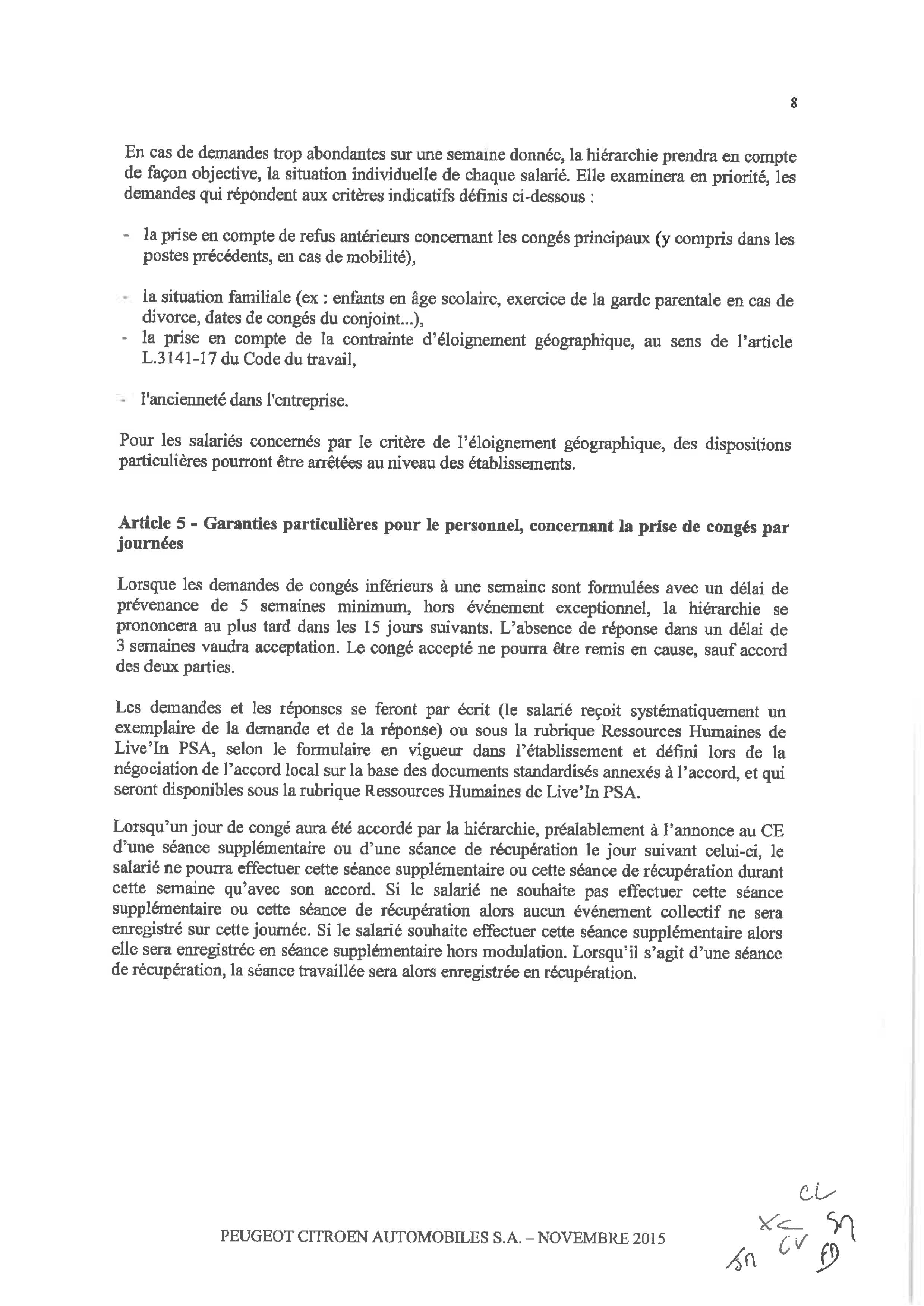 Accord D Entreprise Portant Sur La Duree Effective L Organisation Du Temps De Travail Et Les Conges Cgt Psa Sochaux