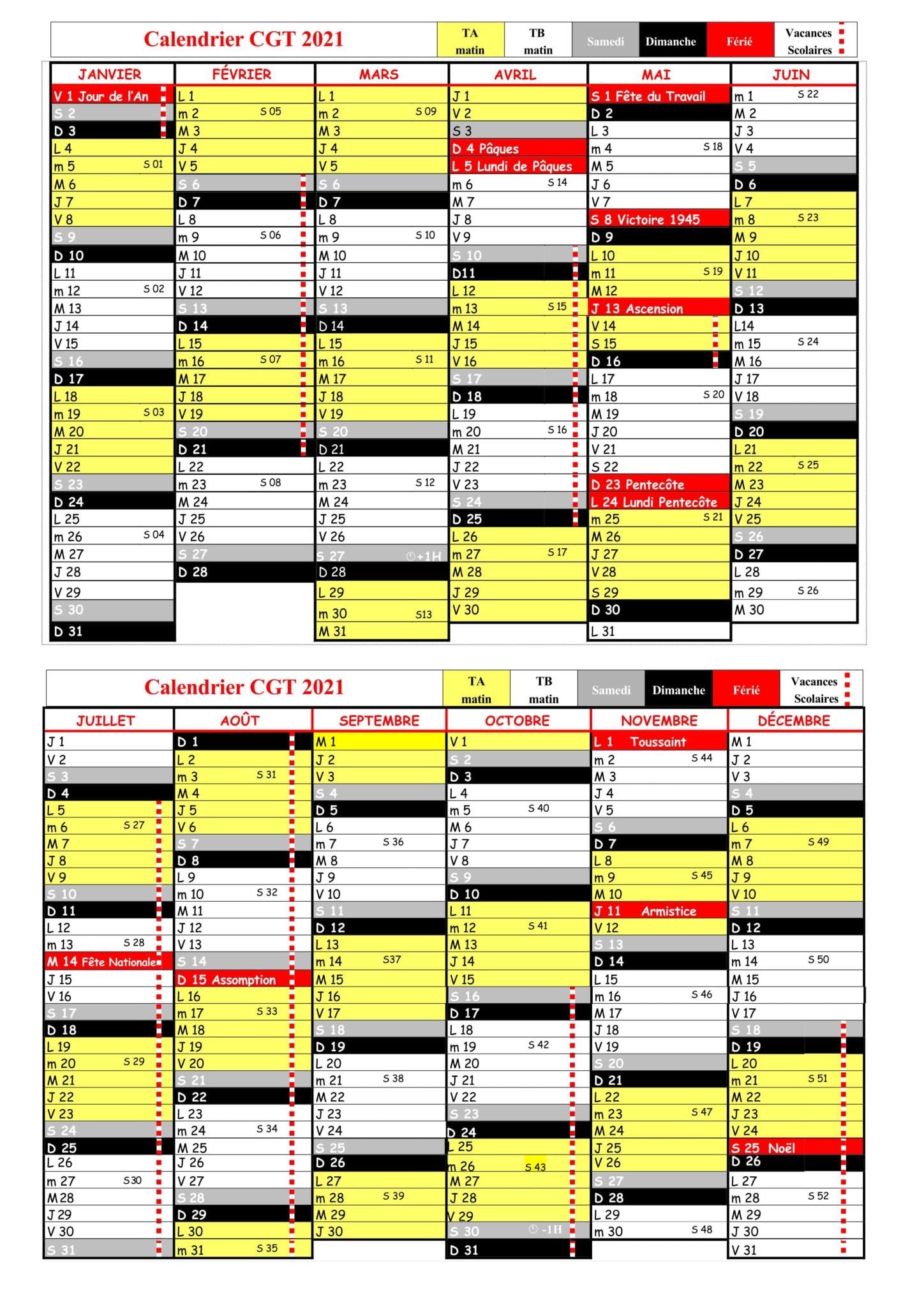 Calendrier CGT 2021 | CGT PSA Sochaux